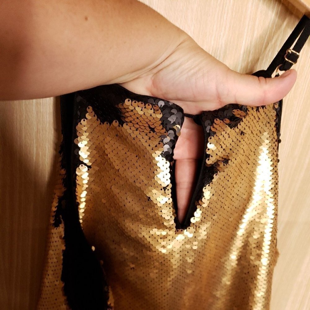 Gilli Womens Gold Reversible Sequin Mini Dress Small - Picture 5 of 9
